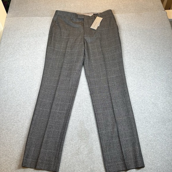 Banana Republic Dress Pants Mens 33x32 Wool Standard Fit Gray Plaid Windowpane - Picture 1 of 11